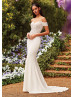 Cold Shoulder Ivory Lace Satin Wedding Dress With Detachable Train